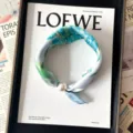 Blue green floral silk scarf with pearl magnetic buckle, elegant neck wrap accessory. - CXK007-Blue Mist Water
