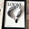 Stylish black white paisley silk scarf with pearl magnetic buckle for women chic neckerchief. - CXK007-Black Paisley