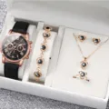 Elegantes roségoldenes Damenuhr-Set mit herzförmiger Halskette und Armband in Geschenkbox - Herz Strass Set (Keine Box) / Schwarz