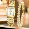 Detailansicht eines luxuriösen goldenen Quarz-Uhrensets mit Herz-Gliederarmband - Goldfarbe Weiß