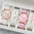 Elegantes Damen Quarzuhren- und Herzanhänger-Armband-Schmuckset mit weißen und rosa Lederarmbändern - Herz Armband Set (Keine Box) / Weiß-Rosa