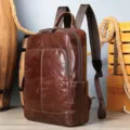 Men's genuine leather backpack retro brown cowhide school bag casual daily travel rucksack - Oil Coffee