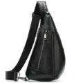 Zwarte Echte Lederen Borsttas Heren Sling Crossbody Tas Mode Casual Stijl - Zwart - Zwart