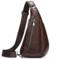 Heren leren borsttas bruine sling bag casual crossbody tas voor reizen en dagelijks gebruik - koffiekleur