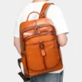 Zaino uomo in vera pelle marrone vintage vacchetta borsa casual per scuola e viaggio. - Marrone caffè