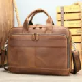 Sacoche marron en cuir vintage pour homme, grand format sac pour ordinateur portable. - Cuir crazy horse rouge-brun