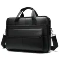 Black leather business briefcase for men, elegant 14-inch laptop shoulder bag model. - 1115 Black