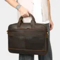 Uomo Vera Pelle Borsa 15.6 Pollici Porta PC Business Tracolla Cartella per Lavoro - Caffè