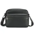 Bolso Bandolera de Cuero Negro para Hombre Bolso Casual Messenger con Bolsillo Frontal - Negro