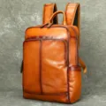 Genuine leather men's backpack business casual vintage cowhide laptop school bag - Brown Coffee
