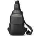 Bolso de pecho negro de cuero genuino para hombre bandolera casual para uso diario. - Patrón de lichi negro