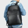 Black genuine leather backpack men business travel laptop casual daily rucksack variant - Black