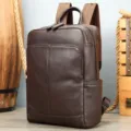 Men genuine leather backpack business casual laptop rucksack stylish brown book bag daily use - Coffee Natural Milled Leather