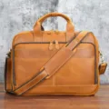 Borsa da lavoro uomo in vera pelle, cartella marrone 15 pollici per PC e borsa a tracolla. - Marrone Crazy Horse