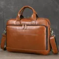 Sac d'affaire homme en cuir veritable mallette 15 pouces pour ordinateur portable marron - Cuir tannage végétal marron