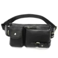 Marsupio in vera pelle da uomo nero borsa da petto multifunzione tracolla casual - Nero