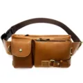 Marsupio in vera pelle da uomo di alta qualità, borsa da petto retro multifunzionale e borsa. - Marrone