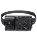 Herren Echtleder Gürteltasche Mehrfachtaschen Brusttasche Schultertasche Tasche Schwarz - Krokodilmuster Schwarz