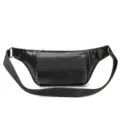 Bolso de pecho de cuero genuino para hombre, riñonera cruzada de piel de vaca vintage con correa. - Negro