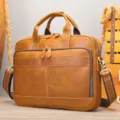 Variante di valigetta per laptop da lavoro in pelle vintage marrone per uomo elegante. - Marrone