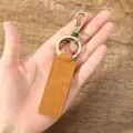 Vintage Crazy Horse Cowhide Leather Keychain Retro Metal Ring Car Key Holder Gift - Brown