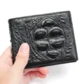 Cartera de cuero genuino negro para hombre con elegante textura de cocodrilo para negocios. - Negro