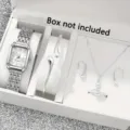 Elegantes 6-teiliges silbernes Uhren- und Schmuckset mit minimalistischem Tropfendesign für Damen - Silber Weißes Zifferblatt Set