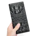 Cartera larga negra de hombre en piel con grabado de cocodrilo, elegante bolso de mano. - Estilo Largo / Negro