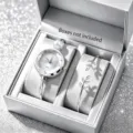 Silberne Damen-Quarzuhr mit Perle und Blatt-Armband-Set Schmuckvariante - Silber