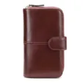 Portafoglio in Vera Pelle Marrone Scuro con Zip Portacarte Multifunzionale da Uomo - Rosso