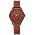 Minimalistische Schüleruhr mit braunem Silikonarmband und rundem Zifferblatt. - Braune Einzeluhr