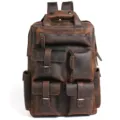 Zaino uomo in vera pelle vintage multi tasche grande capacità per viaggio e pc - Caffè