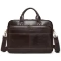 Sacoche d'affaires en cuir marron foncé pour homme, grand sac ordinateur élégant. - Cuir tannage végétal café