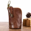 Astuccio per chiavi in pelle marrone vintage, pochette con cerniera multifunzionale retrò. - Caffè