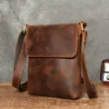 Heren Echt Lederen Schoudertas Vintage Retro Crossbody Tas Kleine Messenger Bag - Verticaal Groot / koffiekleur