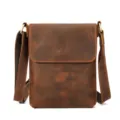 Borsa a tracolla da uomo in vera pelle vintage piccolo borsello marrone casual moda - Verticale Piccolo