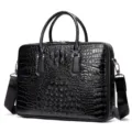 Borsa da lavoro uomo in vera pelle nera motivo coccodrillo borsa per laptop elegante - Nero 0025