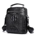 Elegante borsa da lavoro da uomo in pelle nera con dettagli dal motivo coccodrillo. - Nero 2021-2