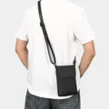 Borsa a Tracolla in Vera Pelle da Uomo Mini Borsa Casual per il Telefono Cellulare Nera - Nero Piccolo
