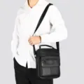 Bolso bandolera de cuero para hombre bolso casual de negocios con múltiples bolsillos - Negro