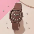 Elegante braune quadratische Quarzuhr mit Silikonarmband und klaren weißen arabischen Zahlen - Dunkelbraun