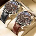 Detail view of Gaiety men's business quartz watches with black and brown leather straps - Two-Piece Set (Brown/Black Mix) / Multicolor