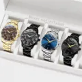 Hochwertiges Detail von vier Herren-Business-Quarzuhren in Gold-, Silber- und Schwarz-Ausführung - 4er-Set / Vier Farben Stahluhren