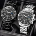 Detailansicht schwarzer und silberner Herren-Business-Uhren mit eleganten römischen Ziffern - Paar Packung / Schwarz und Silber Stahluhr