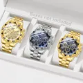 Luxuriöse Herren-Quarzuhren mit Blaulichtglas und Metallarmband im Set - 3-teiliges Uhren-Set (Drei Farben)