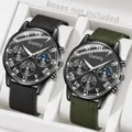 Detailansicht von Herren-Quarzuhren mit schwarzen und grünen Canvas-Armbändern. - Paar Packung / Schwarze Segeltuchuhr und Grüne Segeltuchuhr