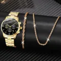 Vista dettagliata del set orologio Geneva dorato con bracciale e collana a fune - Set da 3 Pezzi Orologio Oro Collana E Bracciale / Oro
