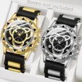 Detaillierte Ansicht der goldenen und silbernen Herren-Quarzuhren mit Silikonarmband - 2-teiliges Uhren-Set (Stil 3) / Schwarzgold/Schwarzsilber gemischt
