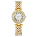 Elegante goldene Damenuhr mit römischen Ziffern und funkelnder Strass-Lünette, Quarzwerk. - Nur Uhr / Gold