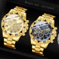 Detailansicht luxuriöser goldener Herren-Quarzuhren mit Blaulicht-Glasspiegel - 2-teiliges Uhren-Set (Stil 2)